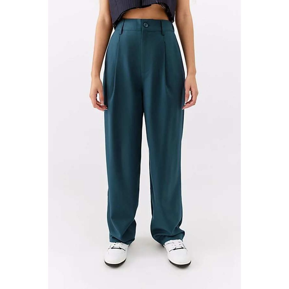 Urban Outfitters Women Helena Menswear Trouser Pant Size Small Teal Blue Pleated